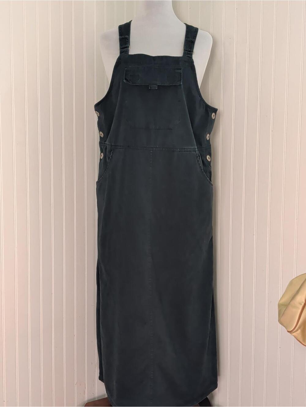 Adolfo Black 100% Cotton Overall Dress Maxi Pinafore Size XL
